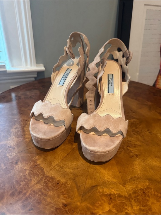 Prada Shoes - Prada Pink Suede Scalloped Platform Sandals